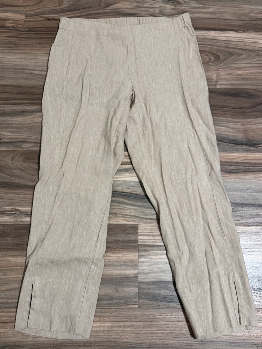 J. Jill Women’s Sz. S Stretch Linen Blend Pull-On Pants Beige Ankle Split Hem